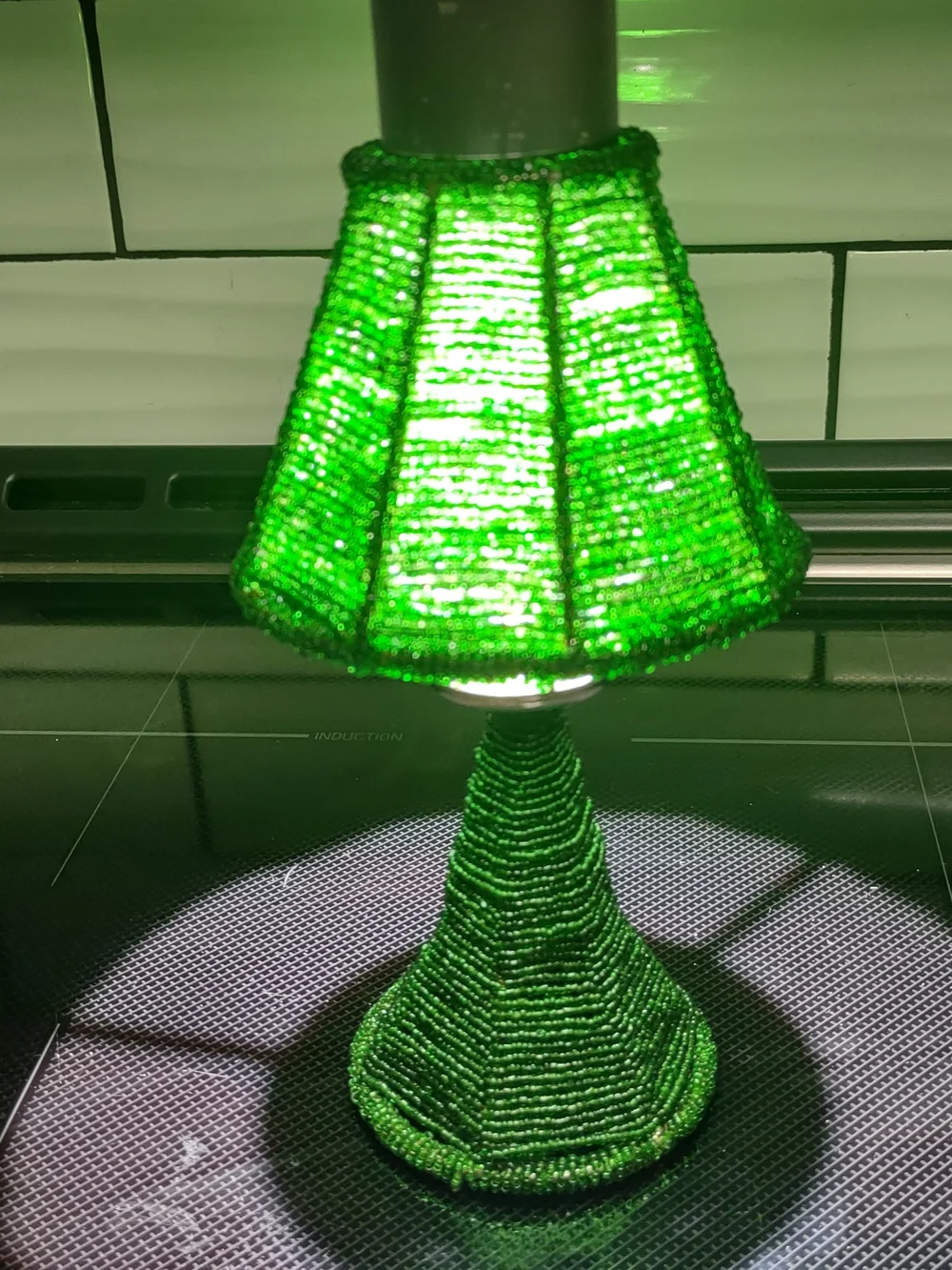 Beaded Mini Table Lamps - Emerald Green Pair Votive Tea Light Candle 8